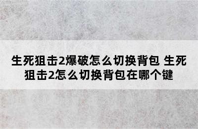 生死狙击2爆破怎么切换背包 生死狙击2怎么切换背包在哪个键